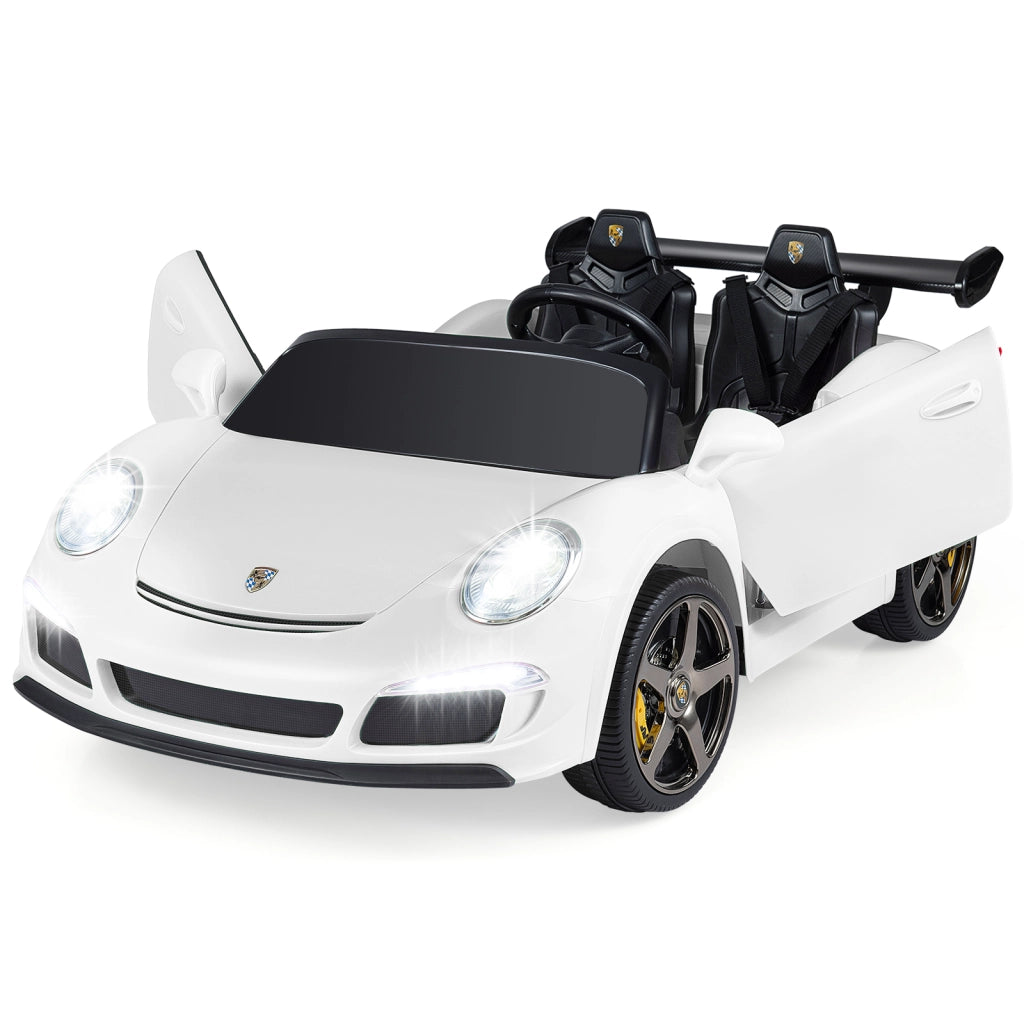 Auto a pedali elettrica per bambini veicolo 12V telecomando genitori, Auto a pedali per bambini con luci e clacson Bianco