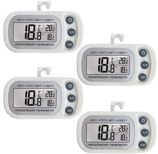 Set di Termometri Digitali per Congelatore e Cucina da 4 pezzi con Display LCD - Funzione Massimo/Minimo