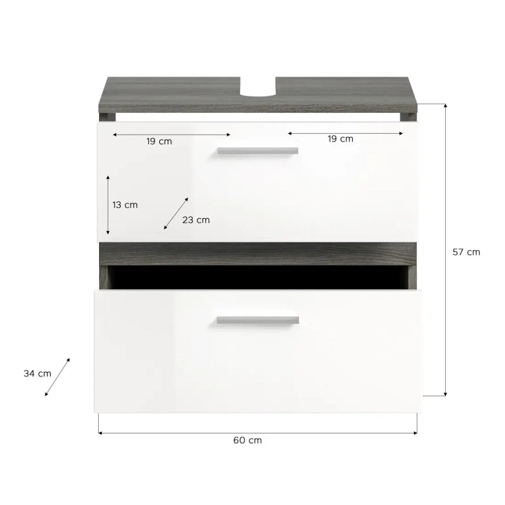 Mobile sottolavabo WILLIAM – Grigio scuro e bianco – 60x57x34 cm – 2 cassetti