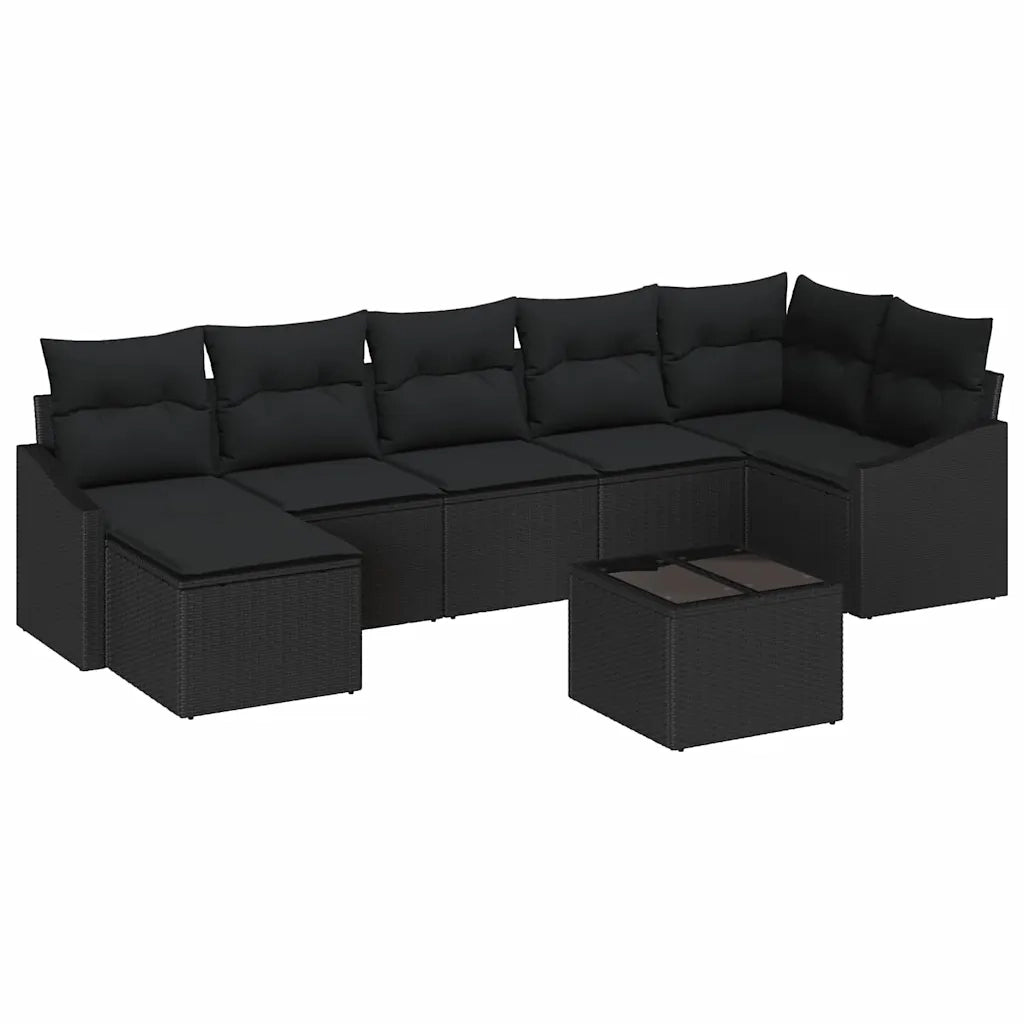 Set di divani con cuscino 8 pcs Nero polyrattan