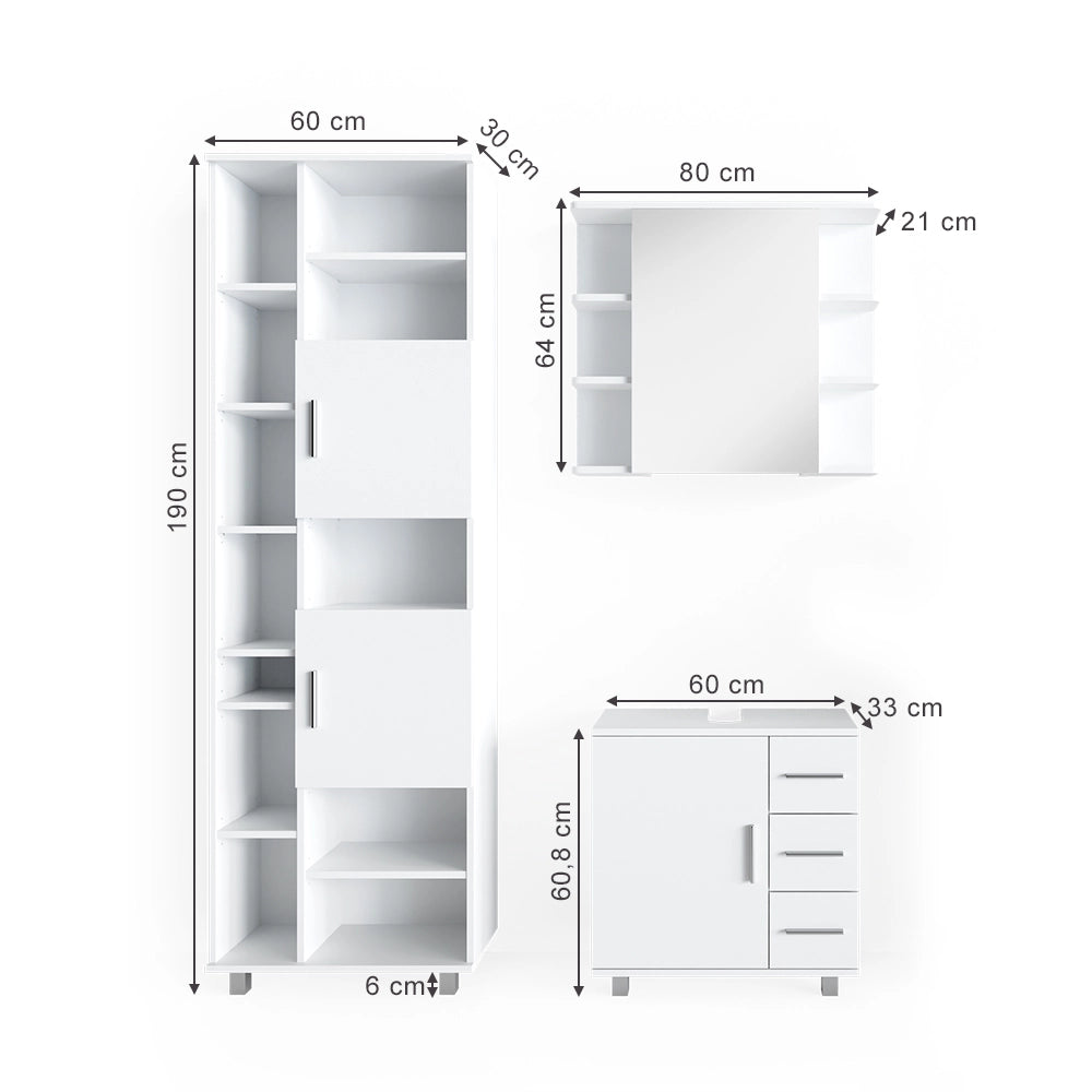 Vicco Set mobili bagno Bianco 3 pezzi, con base 60 cm