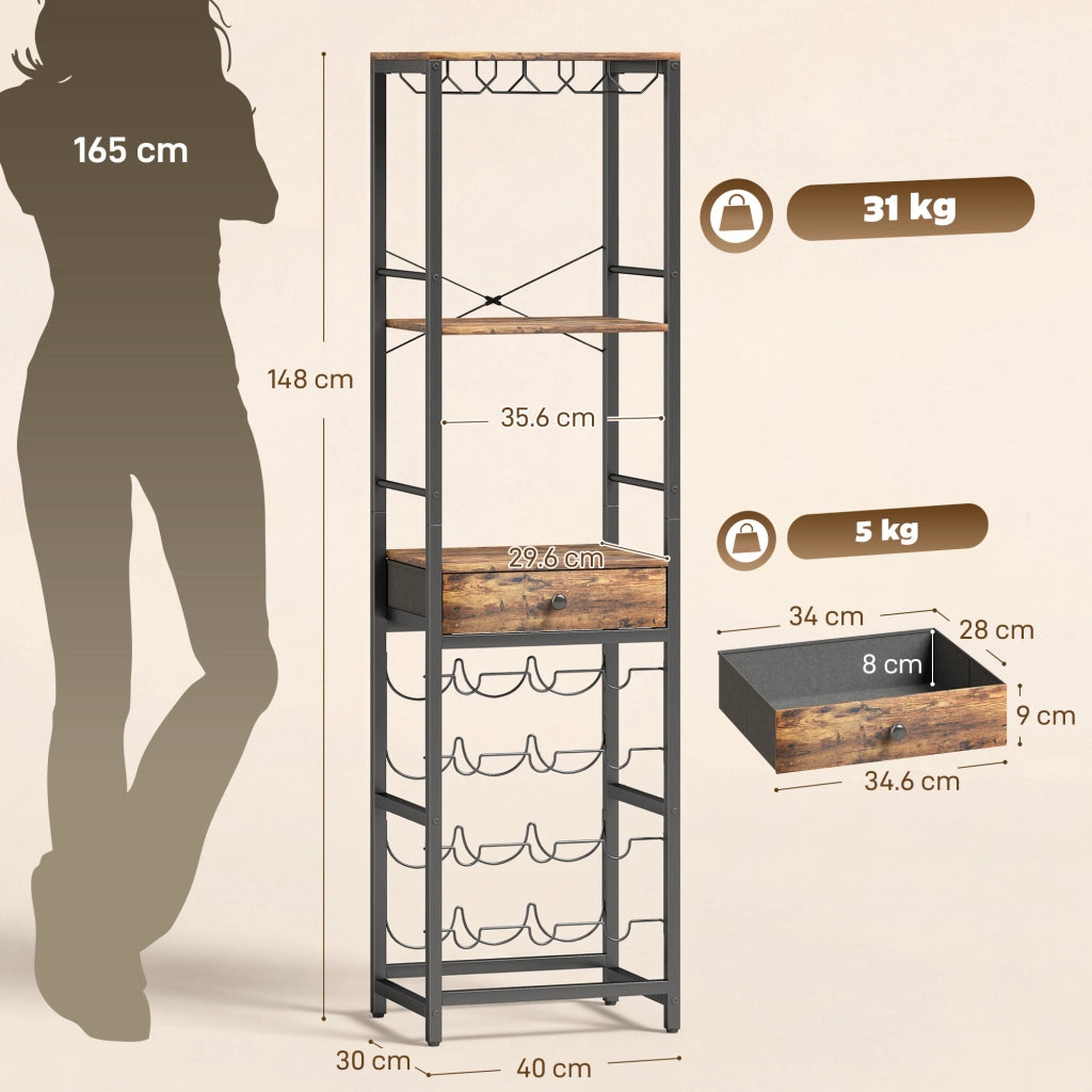 Mobile Bar con Cassetto e Portabicchieri ¨C Xylo ¨C Legno Marrone Rustico