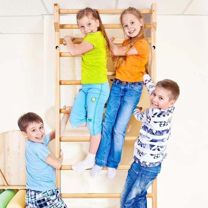 Spalliera Svedese Adulti e Bambini, Scala Svedese in Legno a 10 Gradini, Spalliera Palestra e Casa, Carico Massimo 100 kg, 195 x 80 x 14 cm