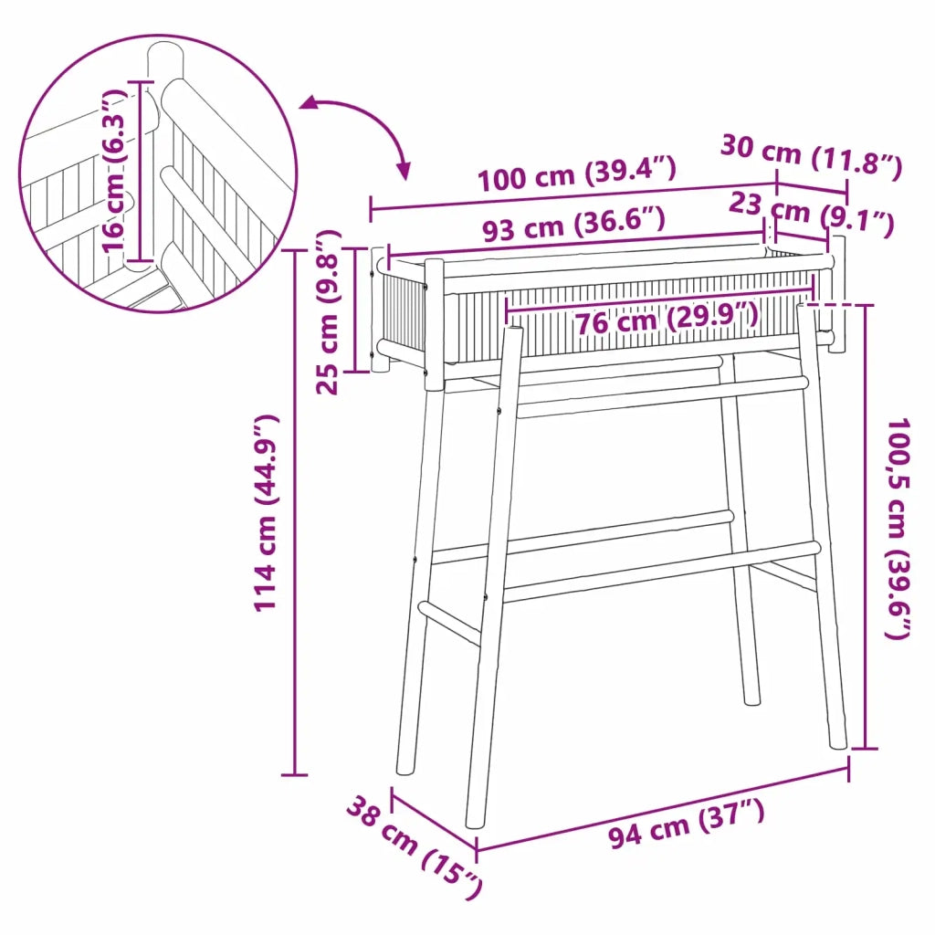 Fioriere | Cassetta per fiori | Vaso da Giardino con Supporto Naturale 100 x 38 x 114 cm Bamb¨´