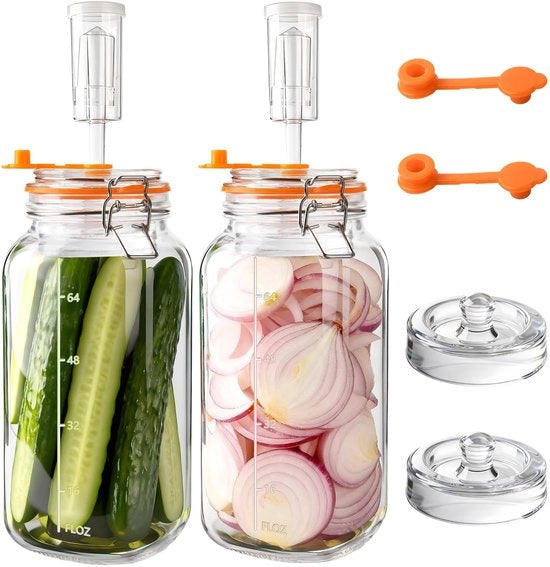 Impianto di fermentazione 2 l - Kit di partenza - Valvola di schiuma - Peso in vetro - Vetro BPA libero - Set da 2 - Vasca di fermentazione