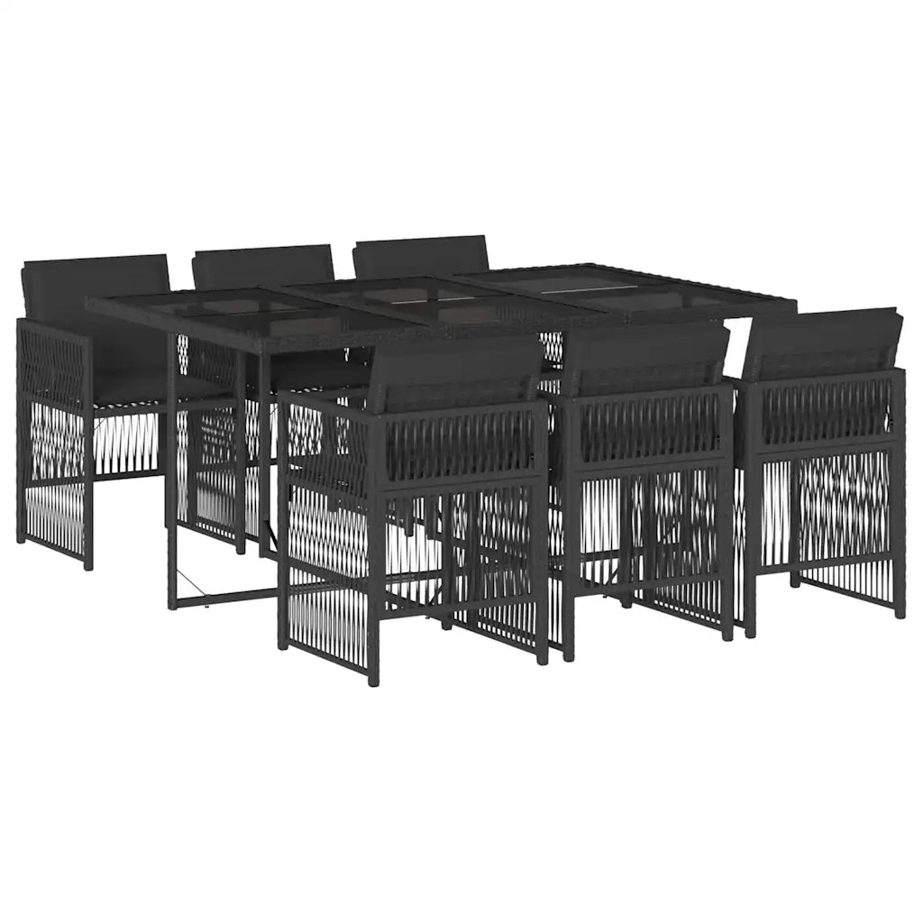Set da Pranzo da Giardino 7 pz Nero con Cuscini in Polyrattan 3210907
