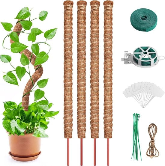 Supporti per piante in cocco - 4-pack 70 cm/275 pollici, flessibili, per piante rampicanti - con legacci per piante, etichette e legacci per cavi
