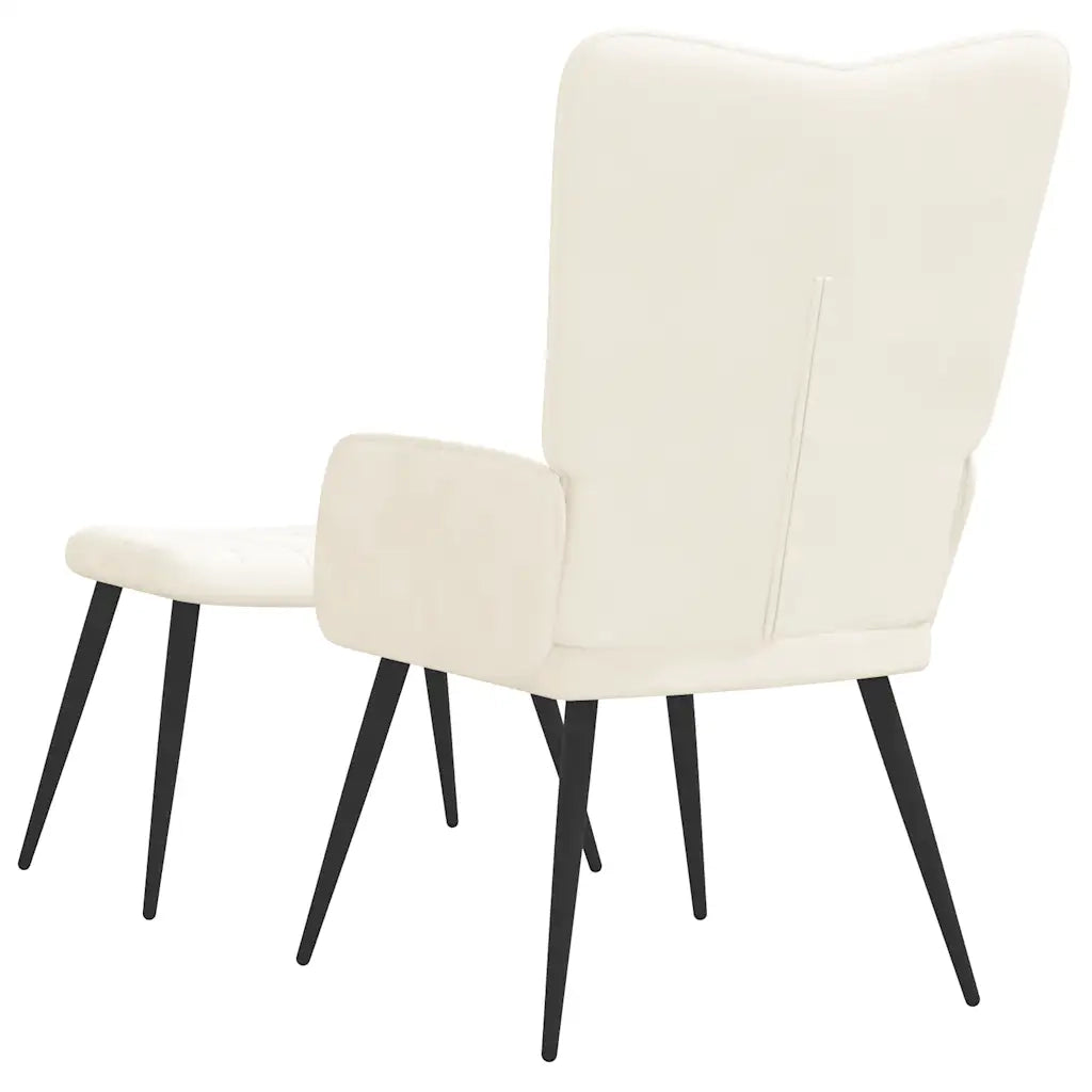 Poltrona Relax con Sgabello Bianco Crema in Velluto 327697