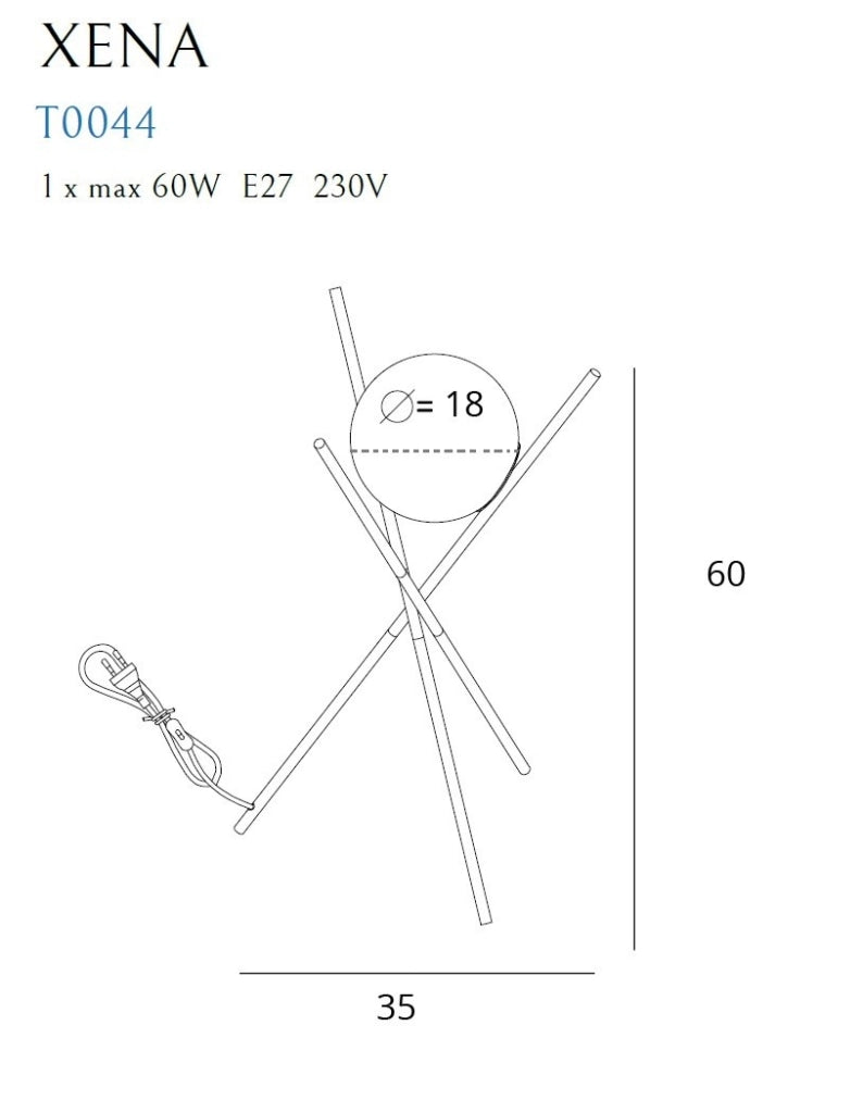 Lampada tavolo moderna ottone sfera opalina E27 Xena Maxlight