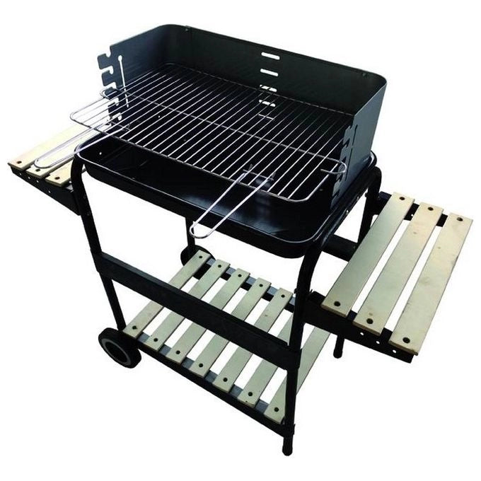 BLINKY 7879025 Barbecue a carbone con piano cottura 58x37 cm griglia cromata regolabile 3 ripiani 4 gambe 2 con ruote colore Nero