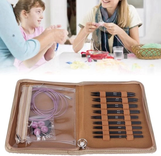 Set di Aghi per Maglia 31 pezzi - Aghi Ronde Interchangeabili 3-6 mm - Aghi per Maglia con Pomo - Tas in PU - Progettazione Innovativa - Materiale Sostenibile - Breve