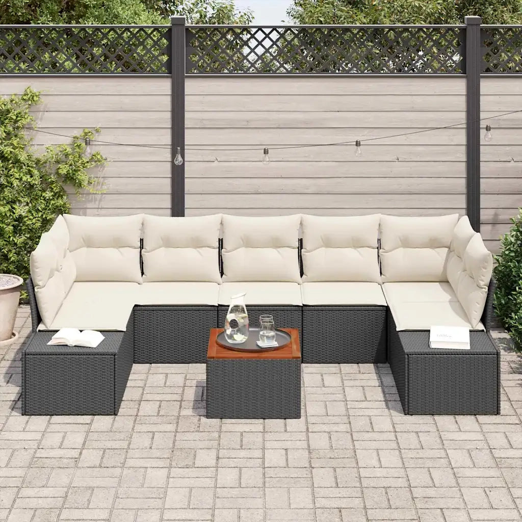 Set Divano da Giardino 8 pcs Nero e Crema polyrattan 3356591