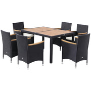 Set Tavolo e Sedie da Giardino 7 Pezzi in Polyrattan e Legno con Cuscini ¨C Minimal ¨C Nero