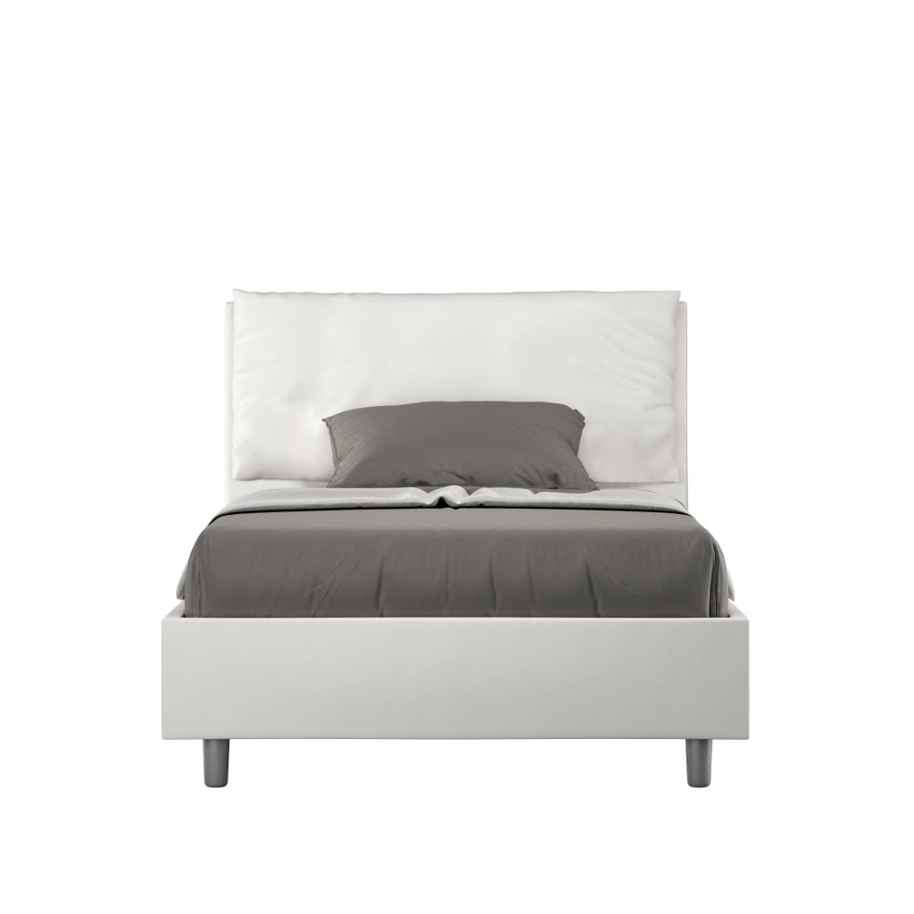 BS COM Letto una piazza e mezza con rete imbottito 120x210 similpelle bianco