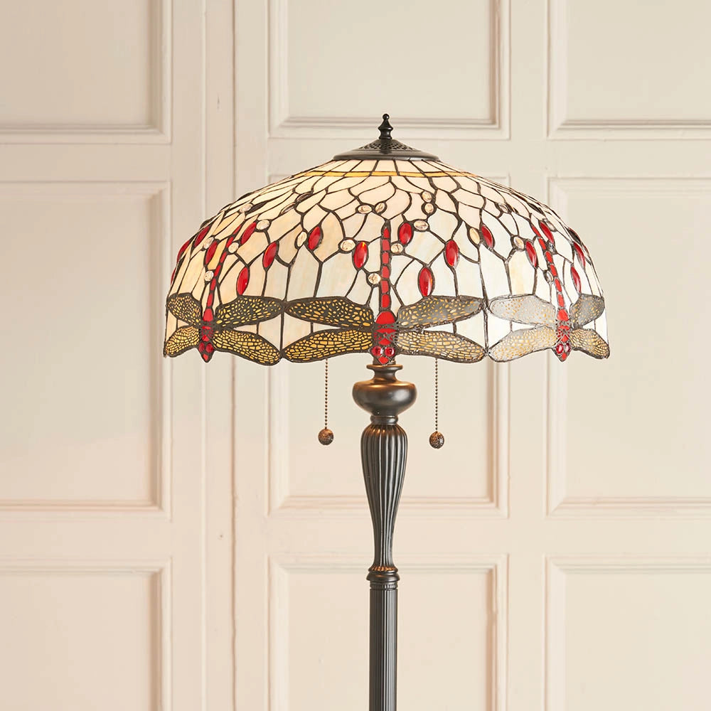 Lampada da terra Tiffany Dragonfly Beige 2xE27 tiranti