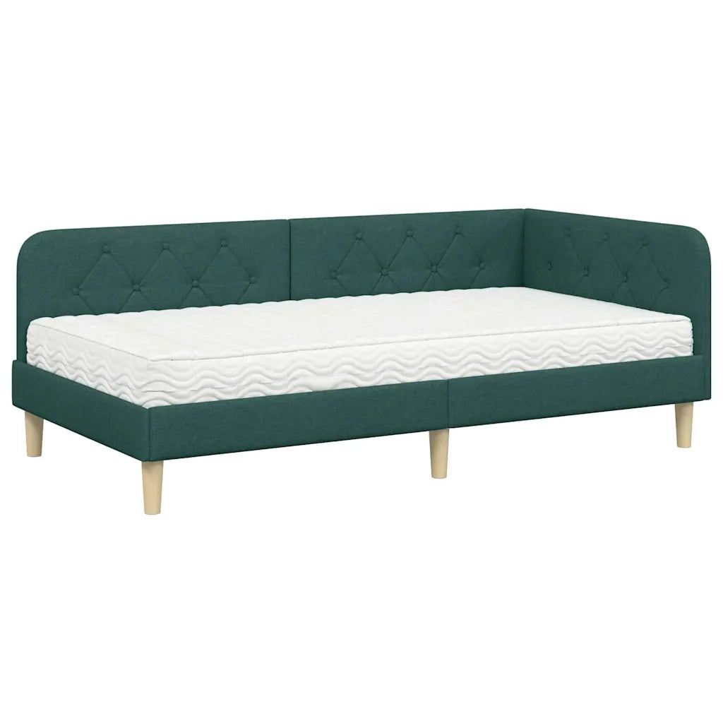 Cornice del letto ad angolo Verde Scuro 90 x 190 cm Tessuto