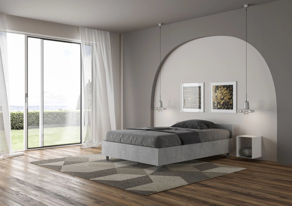 Letto 1 Piazza e Mezzo 120x200 cm con Rete e Contenitore Nuamo Grigio