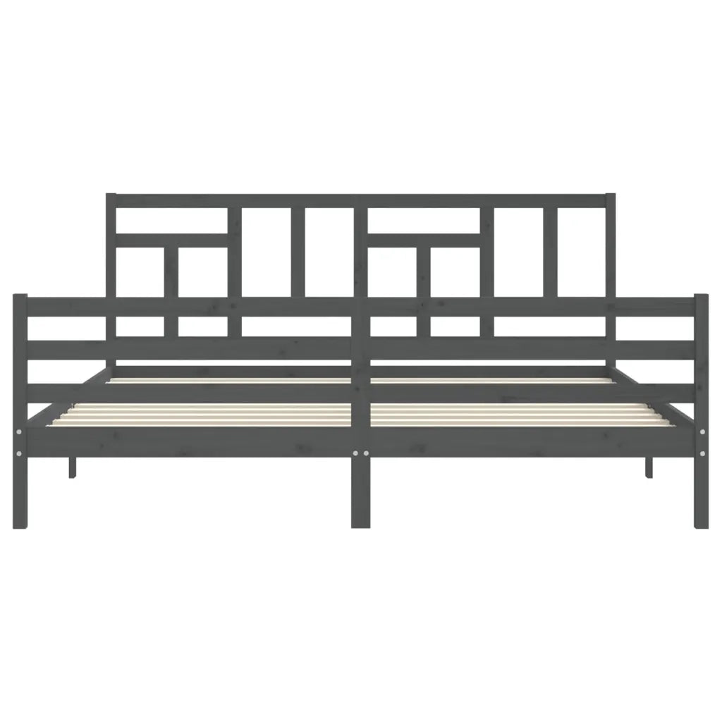Giroletto con Testiera Grigio 200x200 cm in Legno Massello 3194983