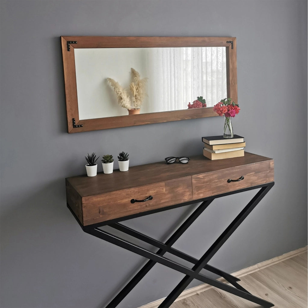 Corvara, Specchio Forma Rettangolare, 110x50h cm Marrone Noce