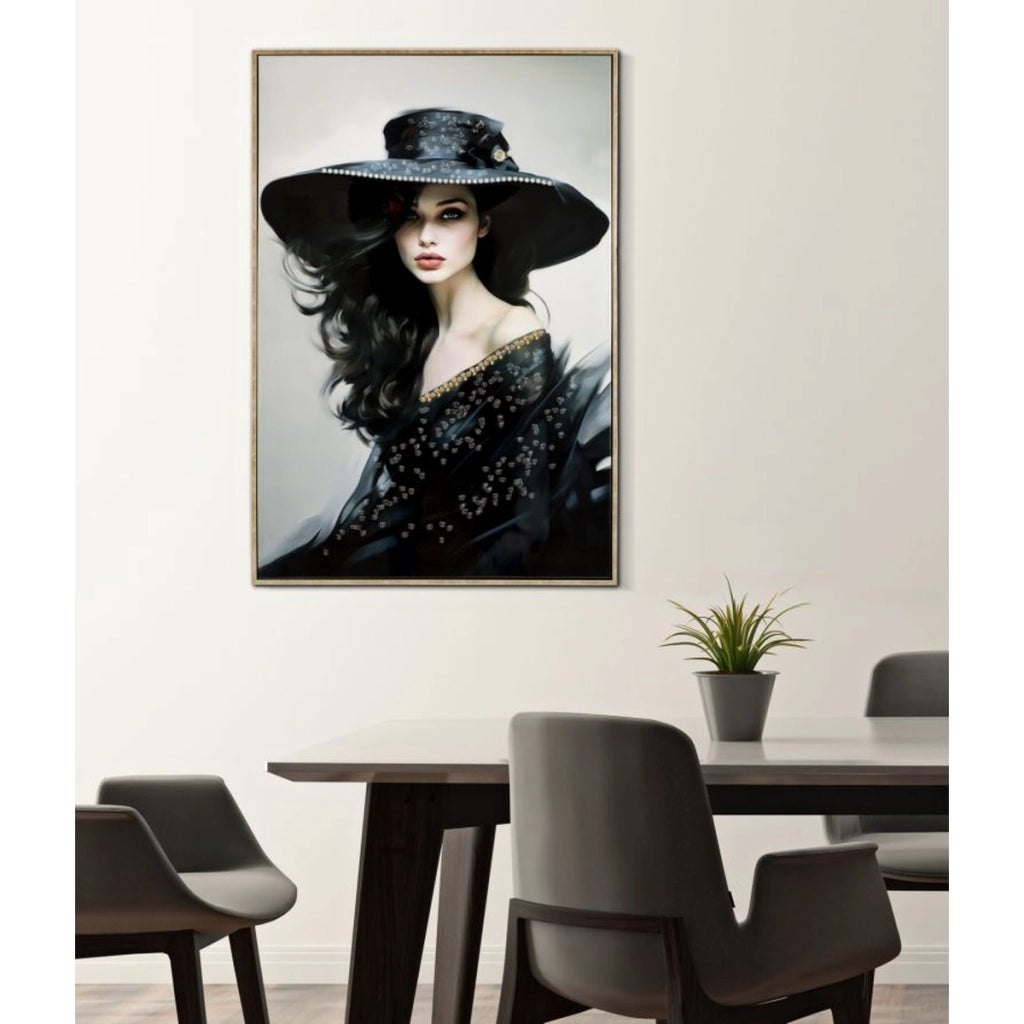 Dipinto su tela Dori A dama con cappello nero, 62x92 cm