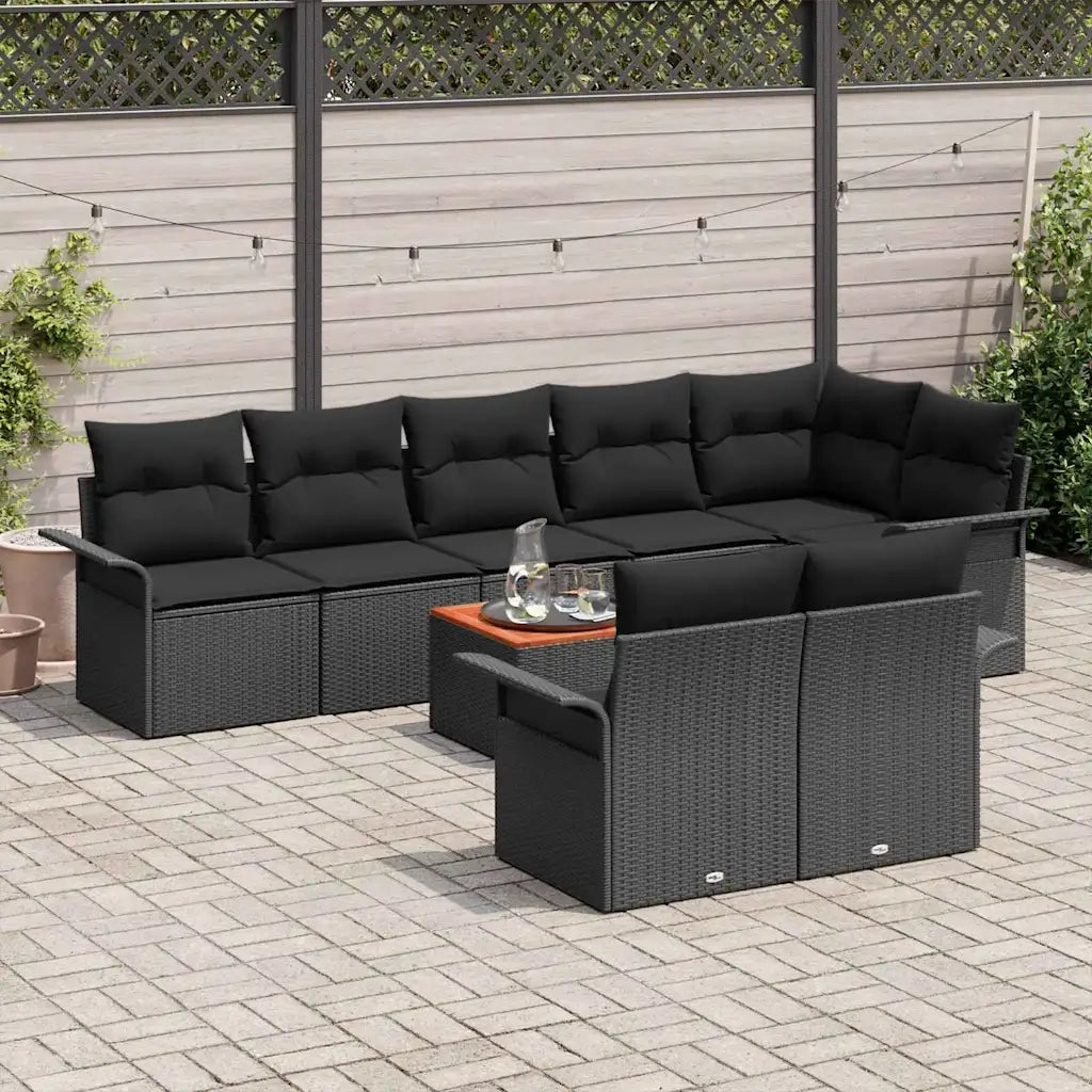 Set Divano da Giardino con cuscino 9 pcs Nero polyrattan 3347345