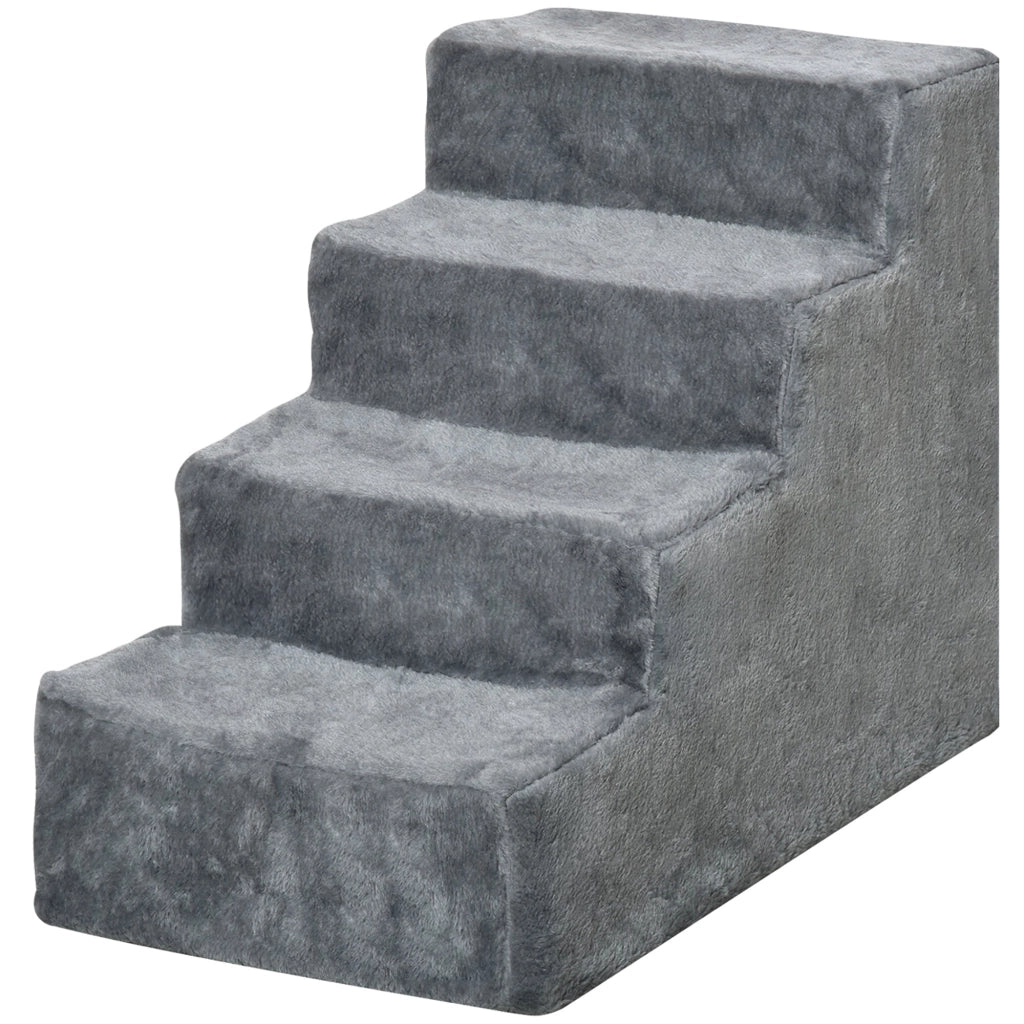 Scaletta per Cani 4 Gradini 60x35x44 cm in Flanella Sfoderabile e Truciolato Grigio chiaro