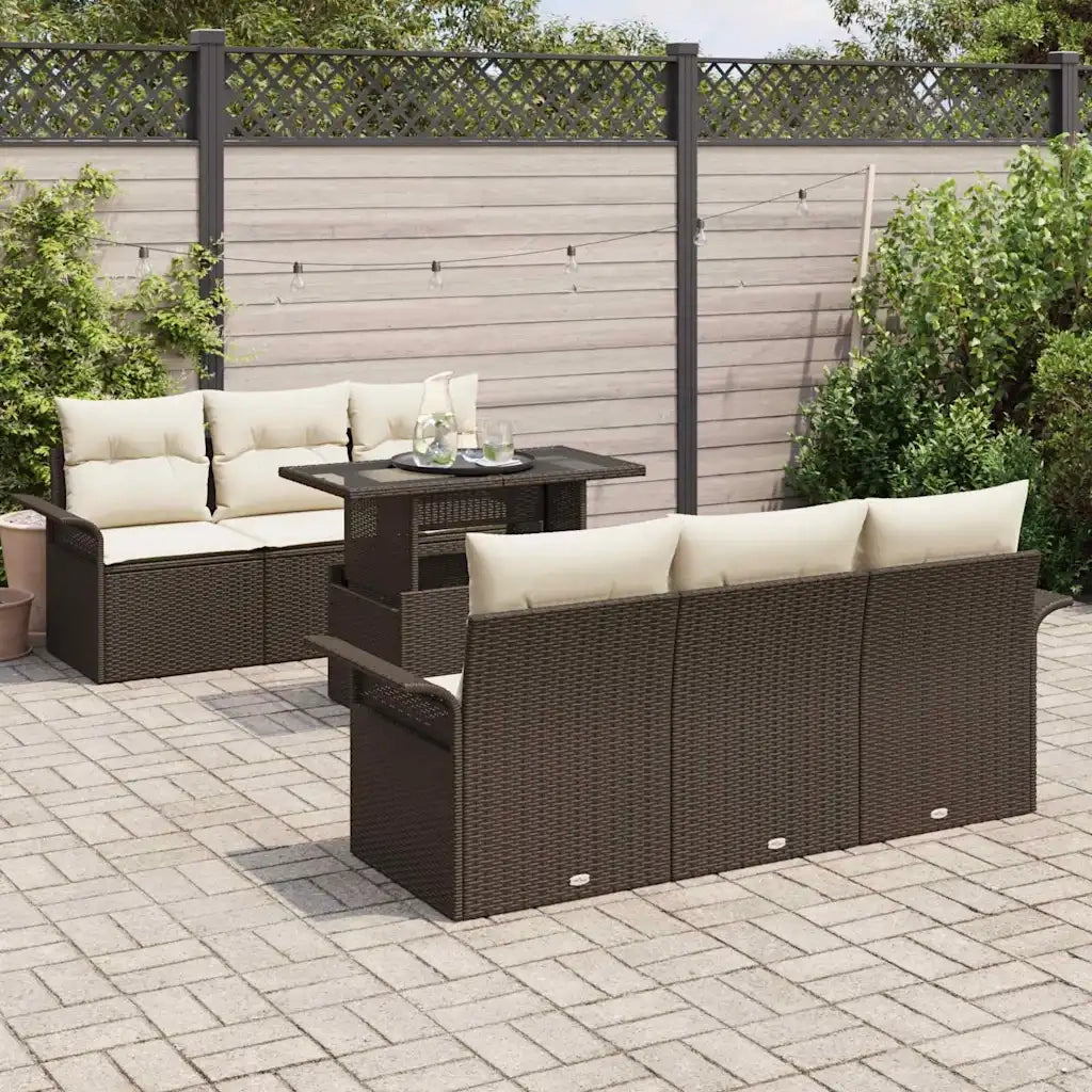 Set Divano da Giardino con cuscino 7 pcs Marrone Poly Rattan 3356941