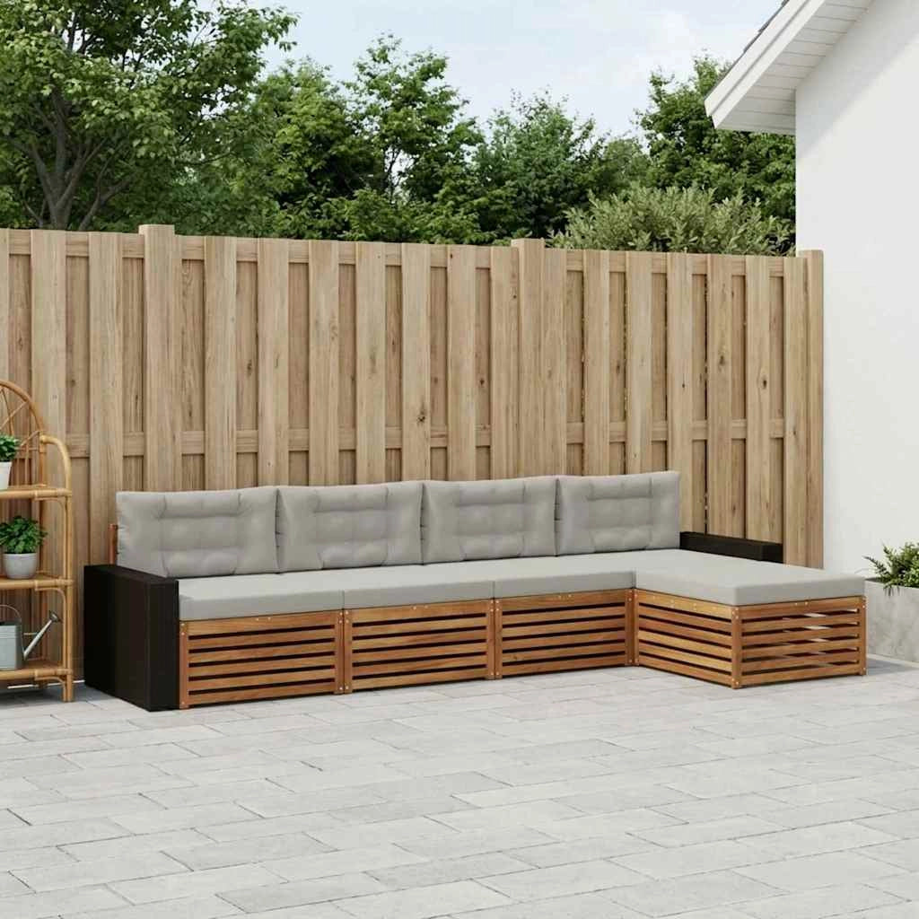 Set di divani da esterno 5 pz Naturale e Grigio Chiaro 3383244