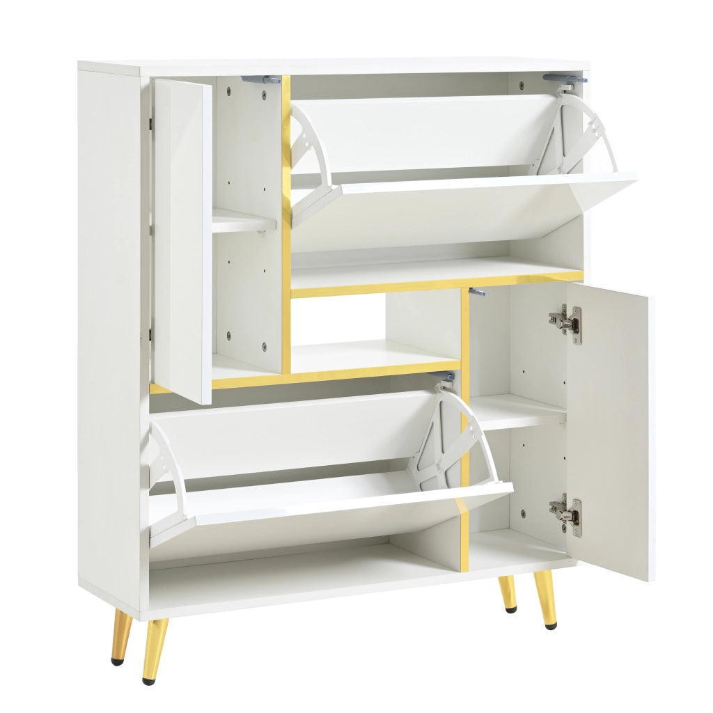 Scarpiera Moderna con LED ¨C Xylo ¨C Bianco Lucido, 16 Colori, 80x25x96 cm