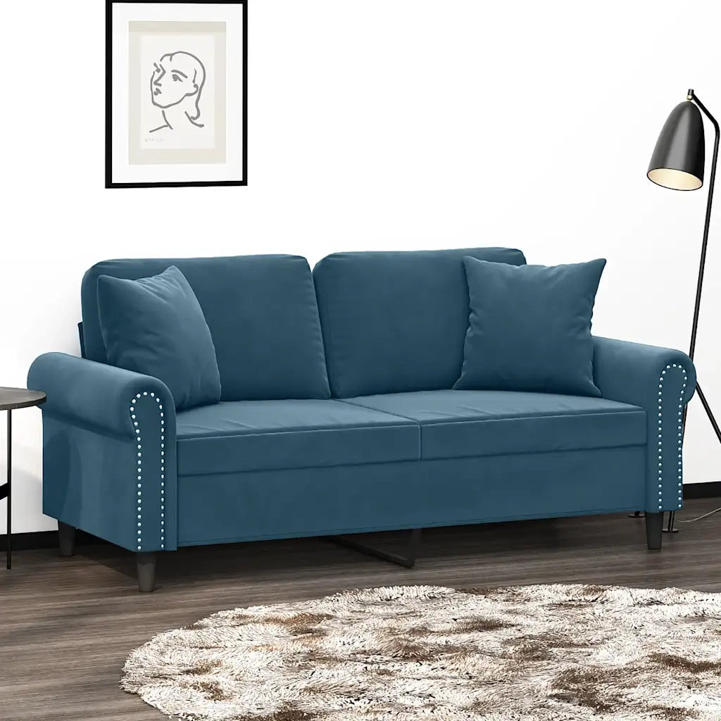 Divano a 2 Posti con Cuscini Blu 140 cm in Velluto 3200954