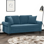Divano a 2 Posti con Cuscini Blu 140 cm in Velluto 3200954