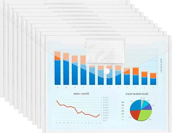 Documenti trasparenti per mappe A4 - 10 pezzi Raccogliere documenti con fori per cerniera e tasca per etichette Pergamena impermeabile per ricevute e compiti