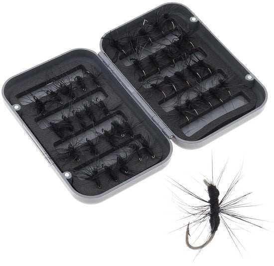 Ammasso di laccio per pesca al volo 40 pezzi - Box idrorepellente - Alta durezza - Elevata resistenza - Piume vivaci - Laccio per pesca al volo
