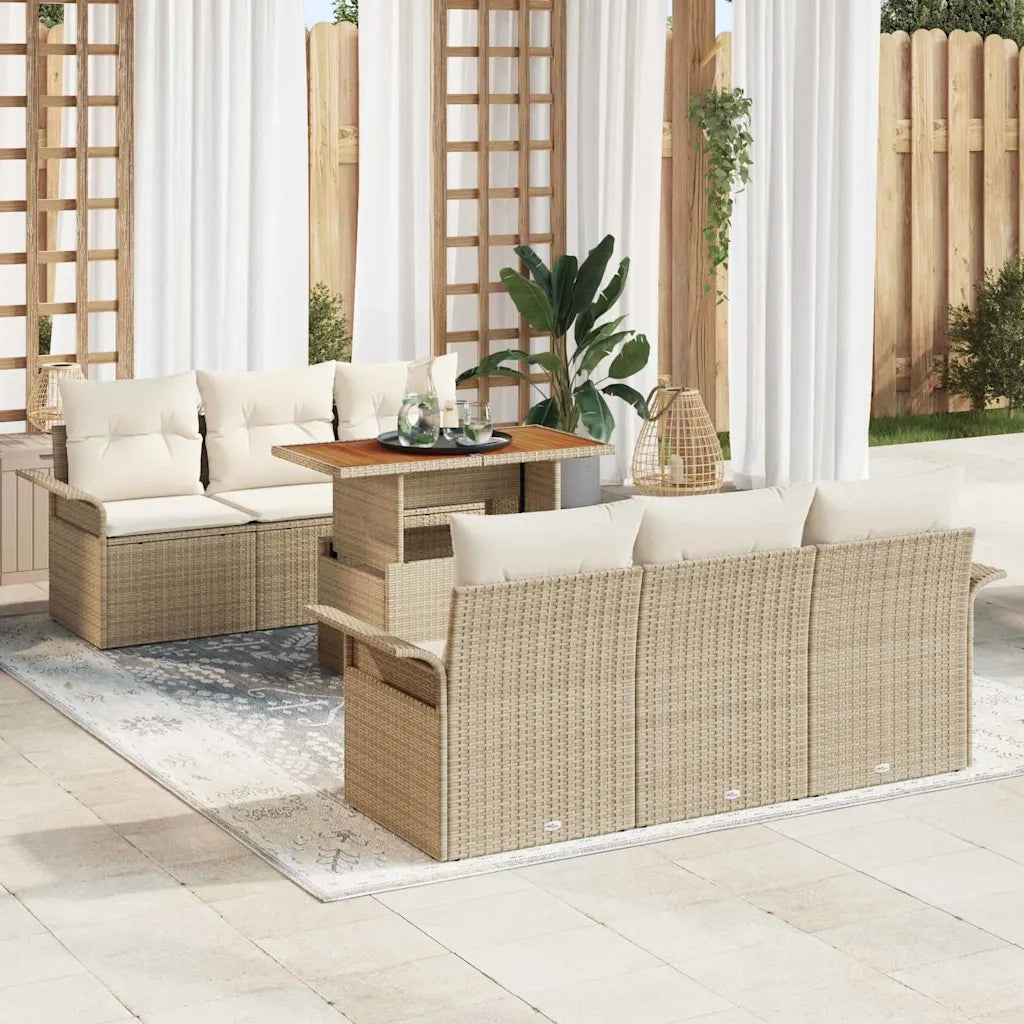 Set Divano da Giardino 7 pcs Beige Poly Rattan 3358017