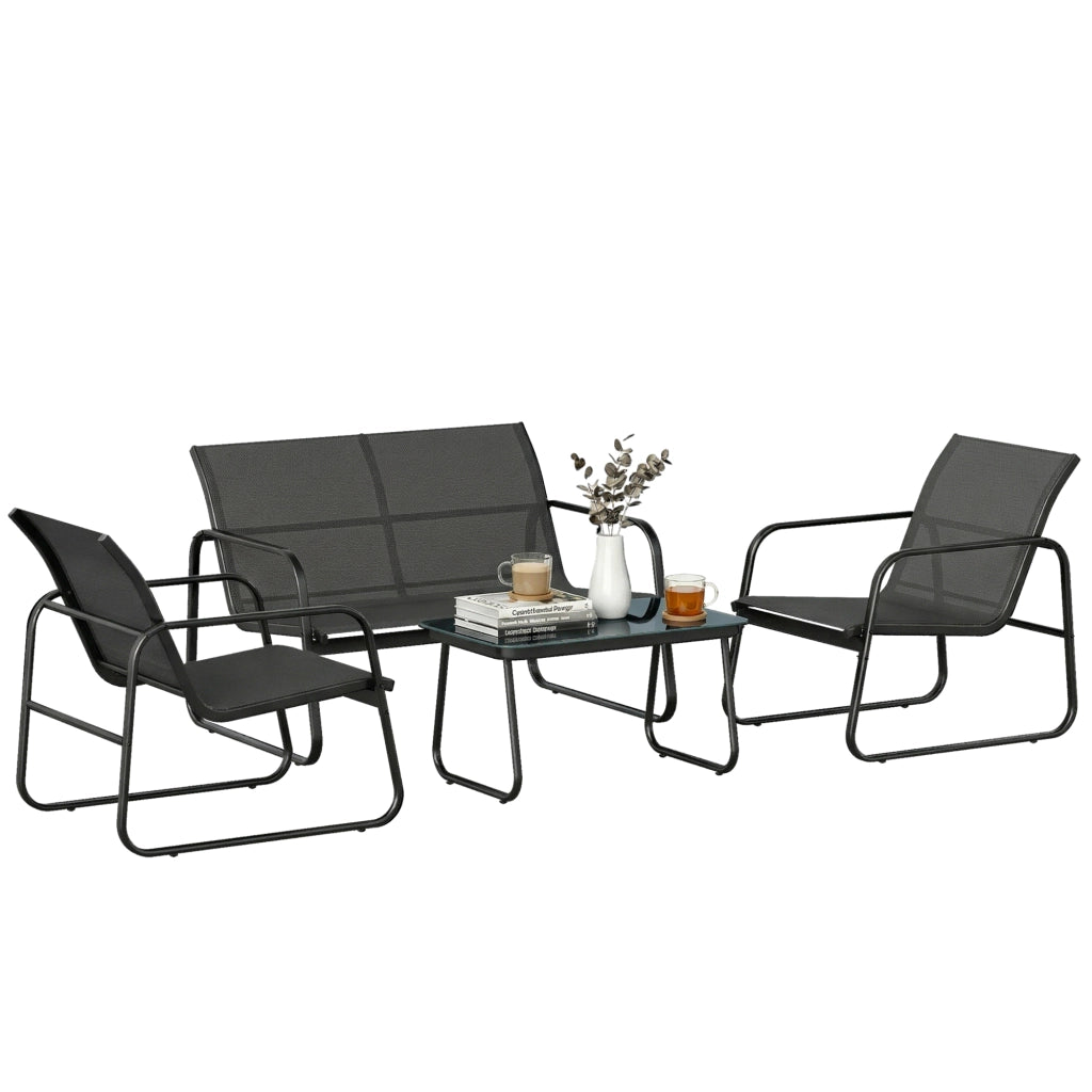 Set divano giardino 4 pezzi con divano, poltrona e tavolo ¨C Xylo ¨C grigio scuro e nero