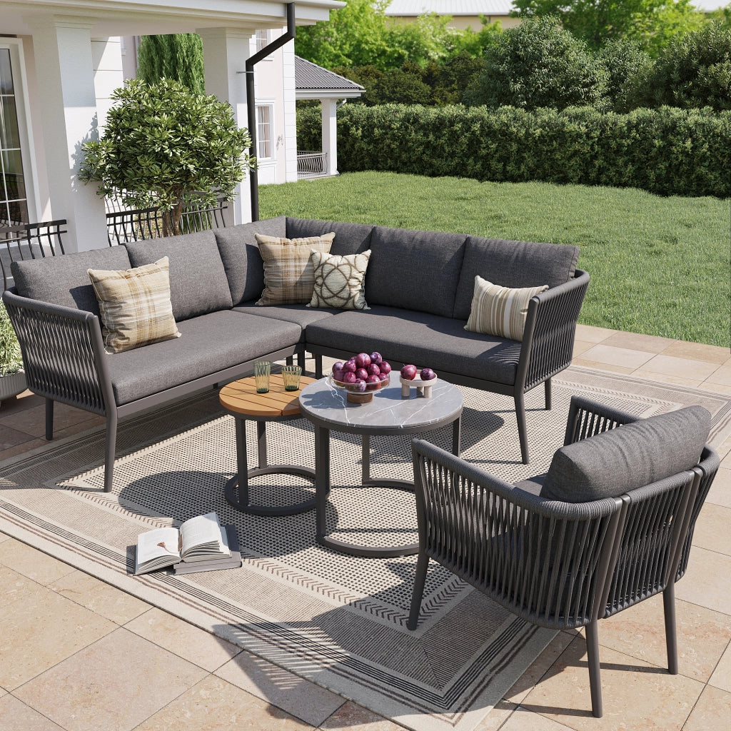 Set da giardino per 5-6 persone - Zephmum- Modulare, resistente all'acqua, grigio