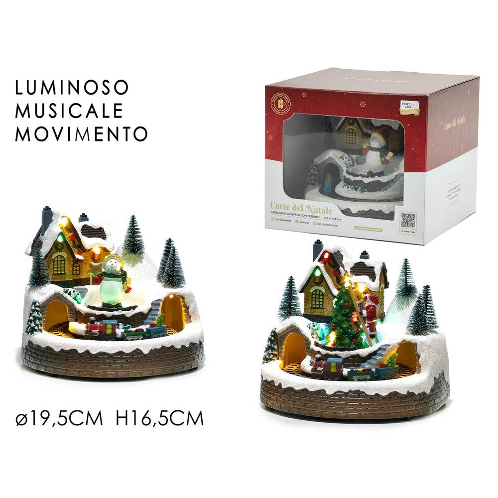 Trade Shop - Paesaggio Innevato Con Trenino Decorativa Illuminata Natalizia Con Musica Movimento -