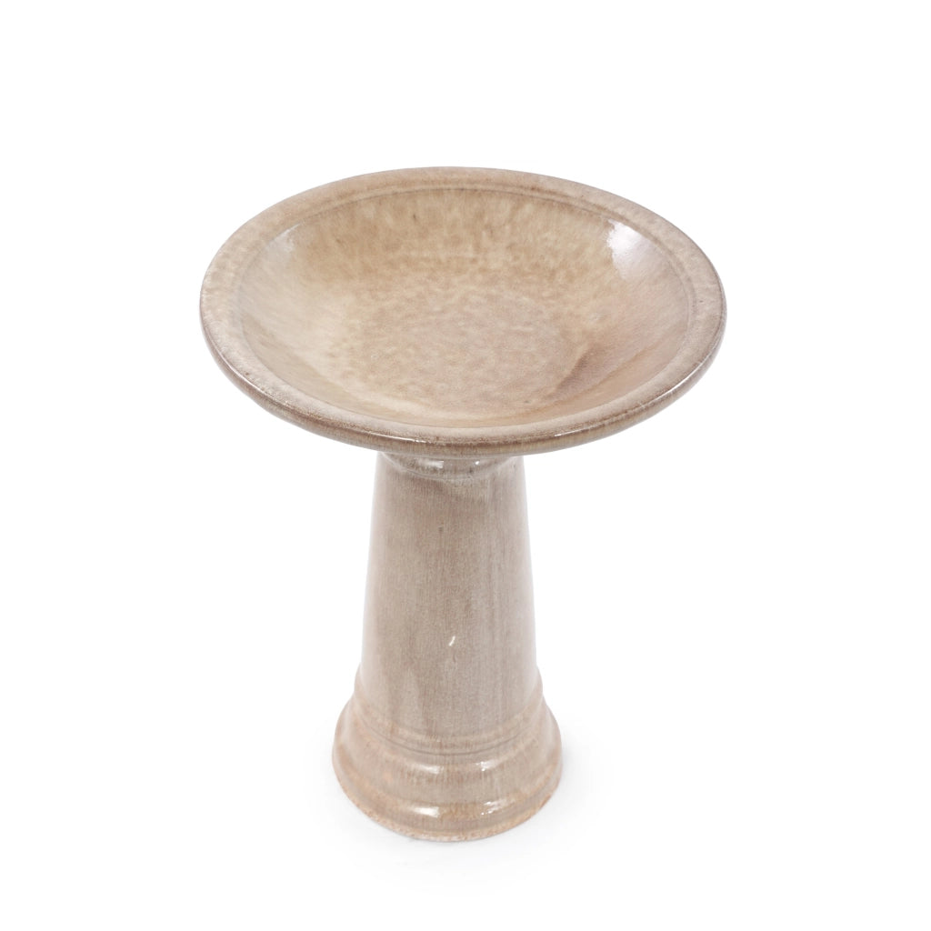 Bagno per uccelli in ceramica ¨C Minimal ¨C Beige antico effetto vetroso, ?31,5x38cm, per giardino balcone esterno