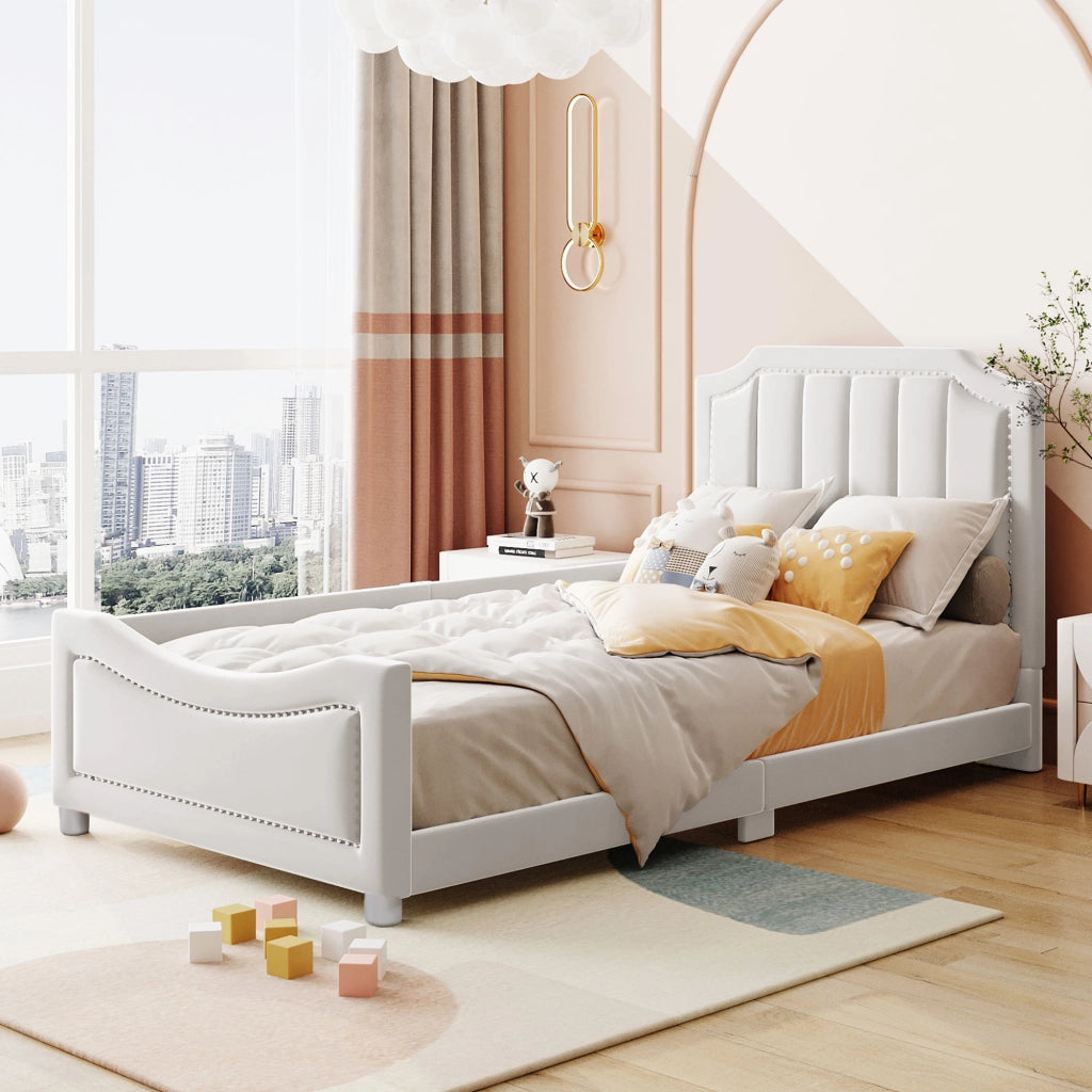 LETTO imbottito per bambini 90x200 cm in flanella beige