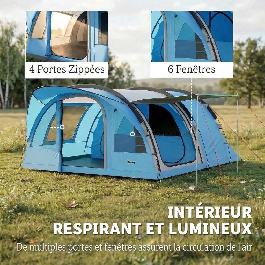 Tenda da Campeggio Tunnel 4 Persone 3-4 Stagioni ¨C zephmum ¨C Blu 3000mm Impermeabile 2m Altezza