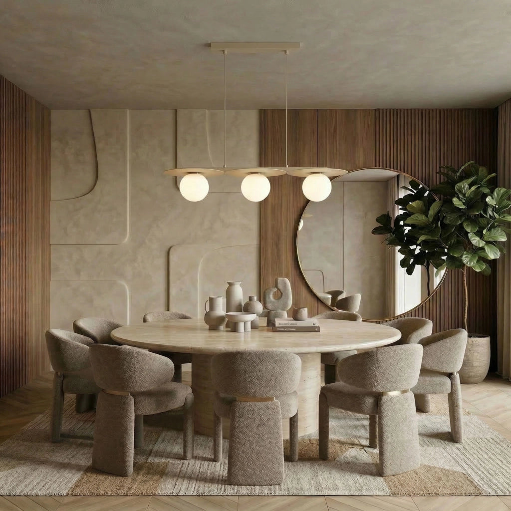 Lampada sospesa Flat 3 luci beige sfere bianche E27
