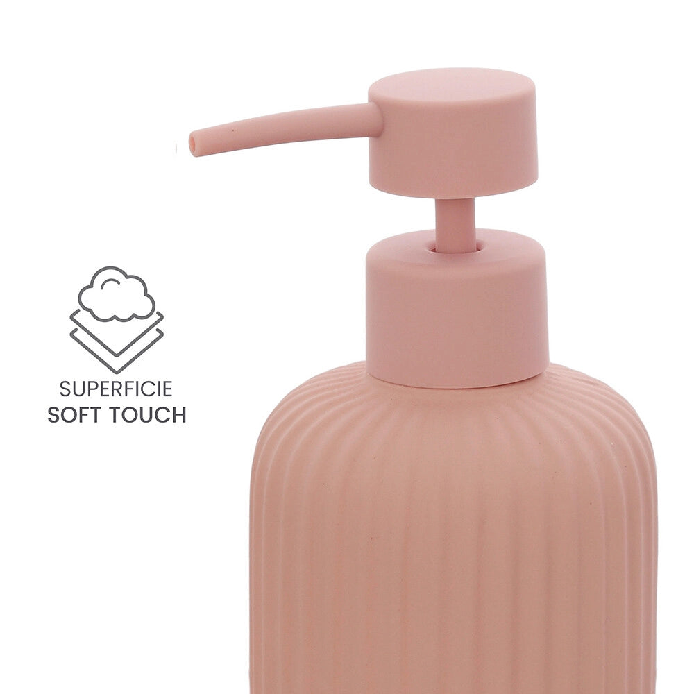 Set accessori bagno in ceramica rosa con dispenser sapone e due portaspazzolini Spring