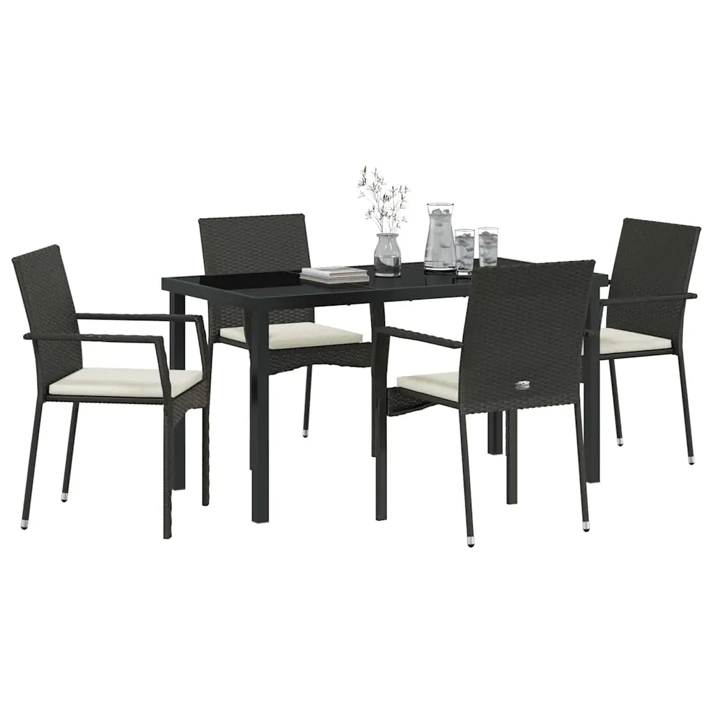 Set da Pranzo per Giardino con cuscino 5 pcs Nero polyrattan 3380080