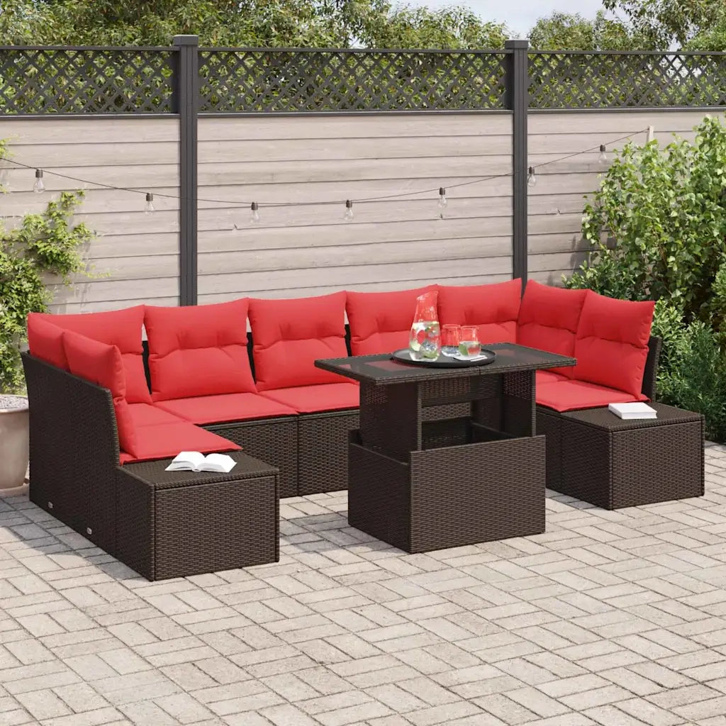 Set Divano da Giardino 8 pcs Marrone e Rosso polyrattan 3349140