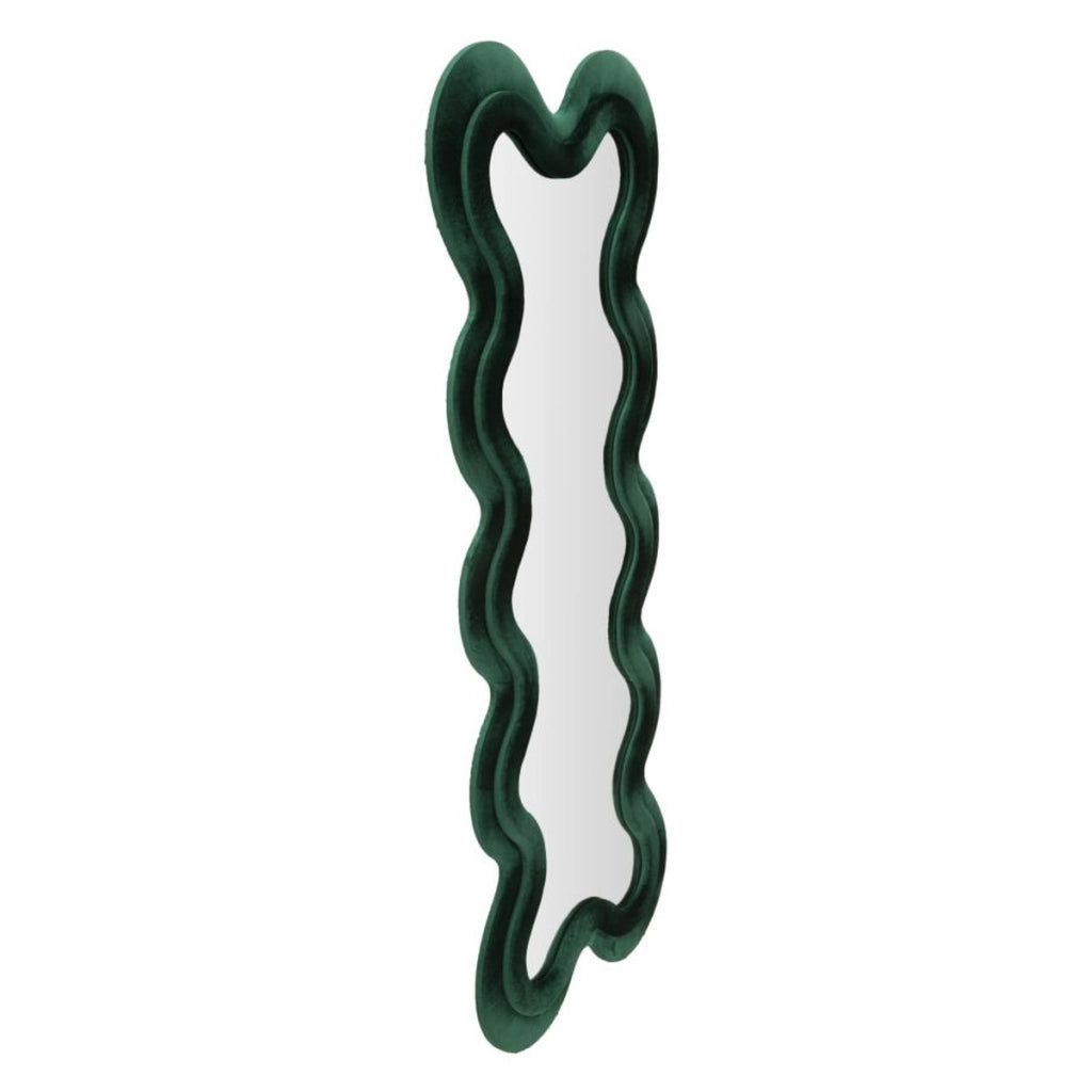 Specchio da parete Monica wavy in velluto verde 67x166 cm