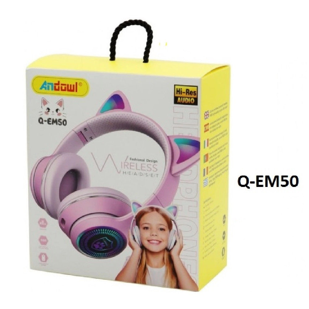 Trade Shop - Cuffie Auricolari Wireless/cablate Orecchie Gatto Ricaricabili Bluetooth Q-em50 -