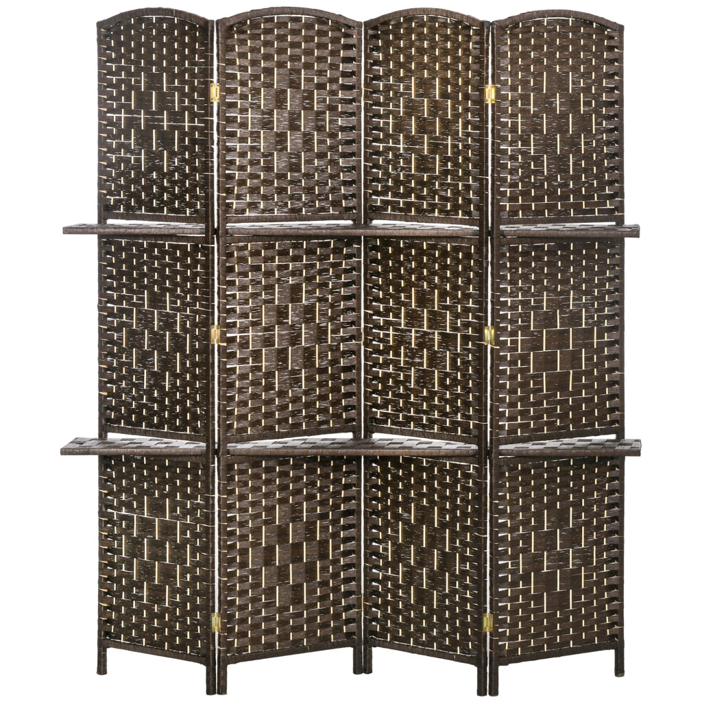 Paravento Separatore 4 Pannelli con 2 Ripiani ¨C Xylo ¨C Marrone 160x170 cm