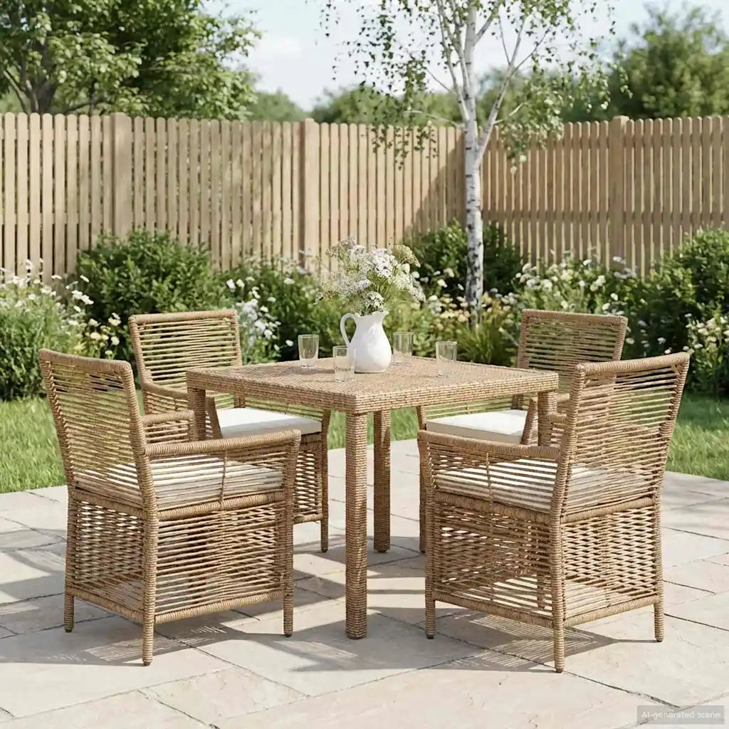 Sedia da giardino con cuscino 4 pz | Sedie da Esterno Beige e Crema polyrattan
