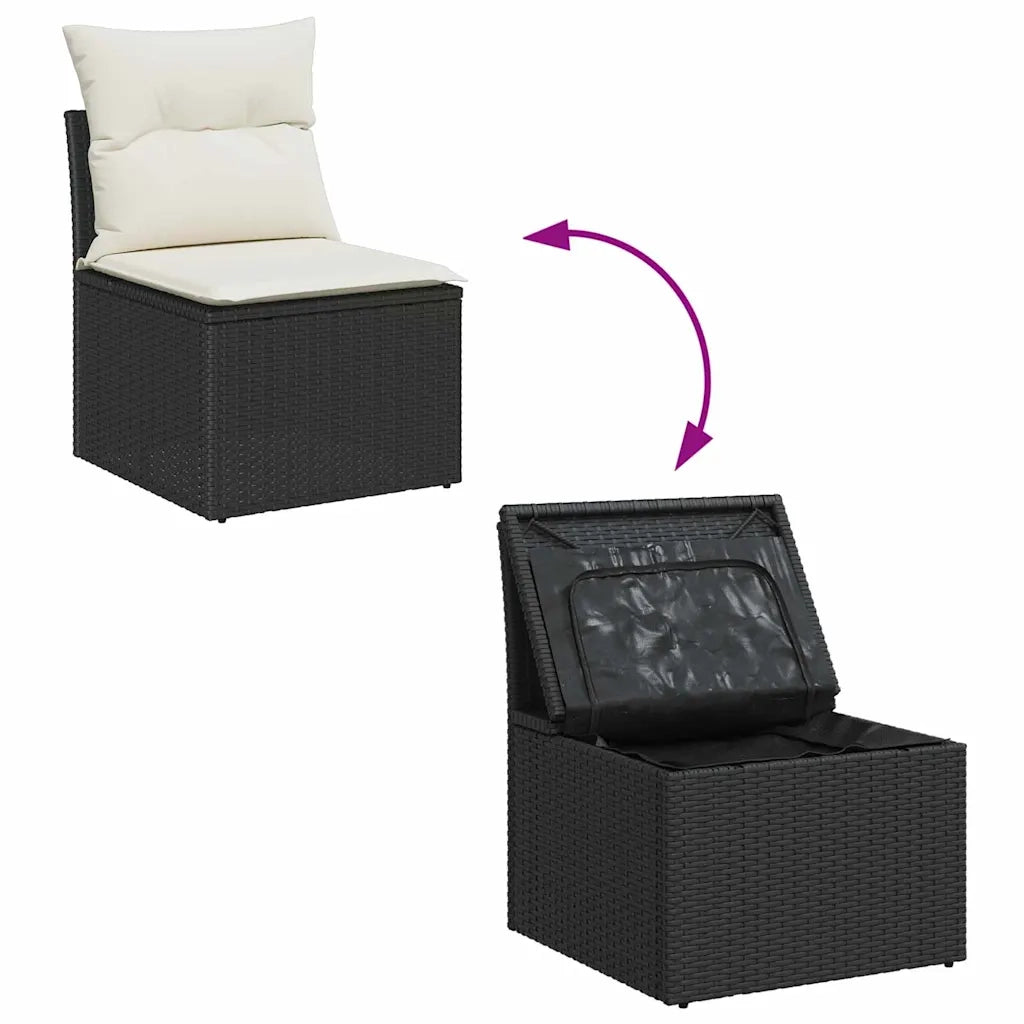 Set Divano da Giardino 8 pcs Nero e Crema polyrattan