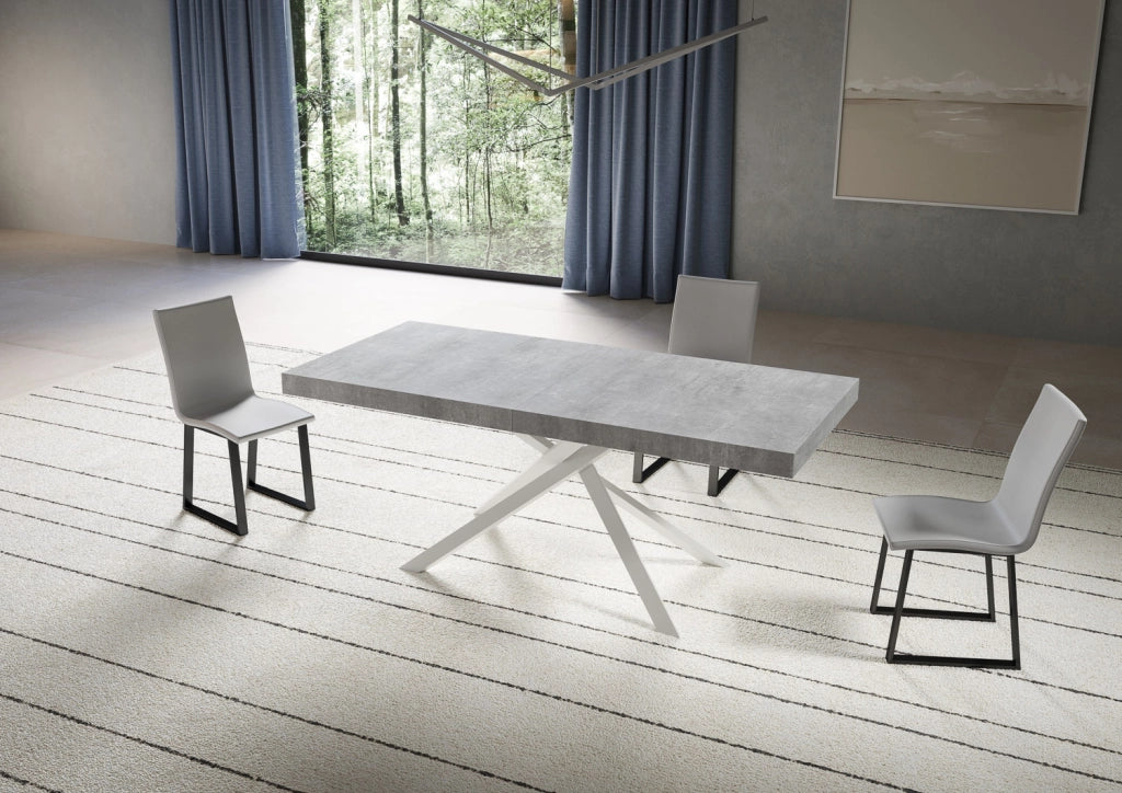 Tavolo allungabile 200/460x90 cm Niket cemento gambe bianche